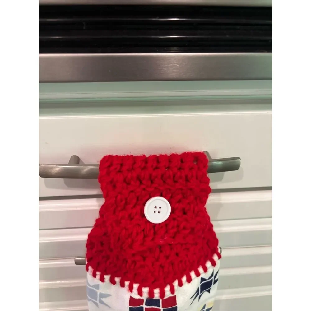 Crochet Top Kitchen Towel-Different shapes red/white/blue